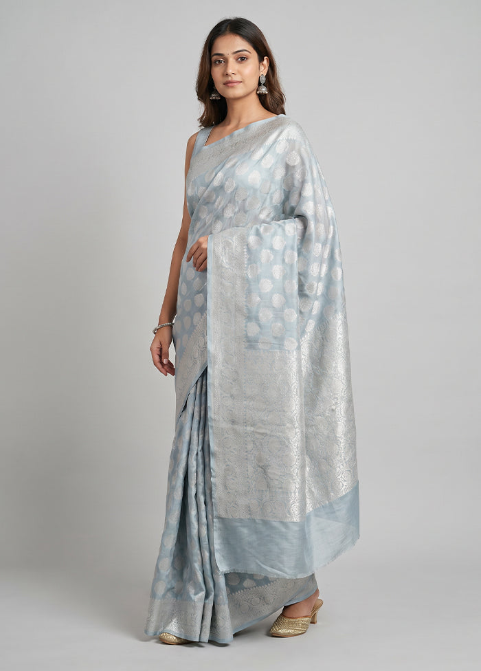 Grey Handloom Pure Georgette Saree With Blouse Piece