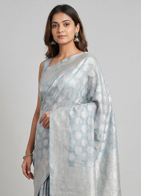 Grey Handloom Pure Georgette Saree With Blouse Piece