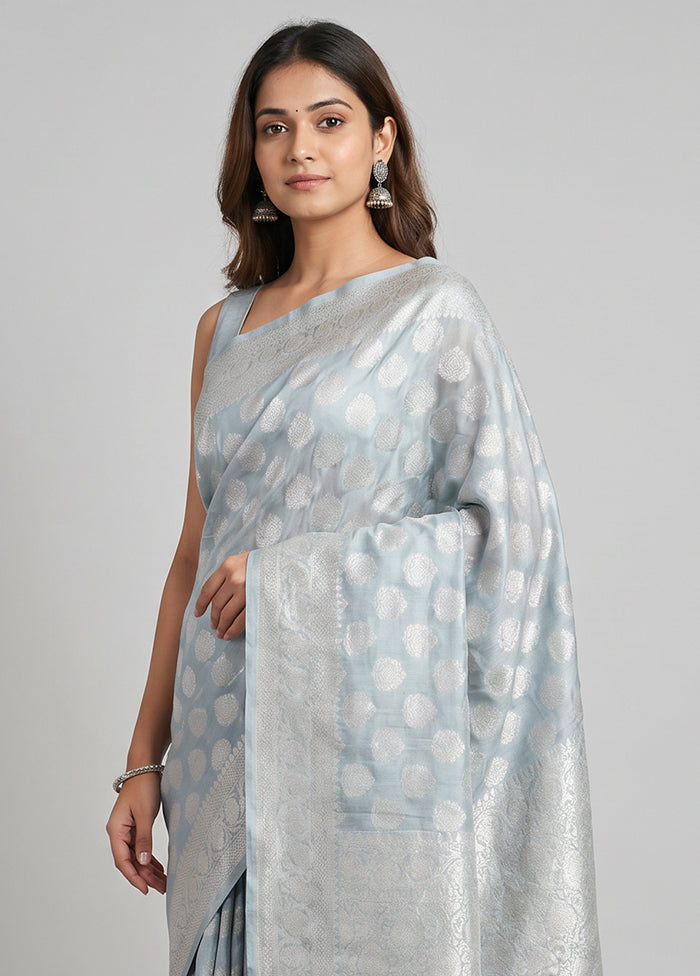 Grey Handloom Pure Georgette Saree With Blouse Piece