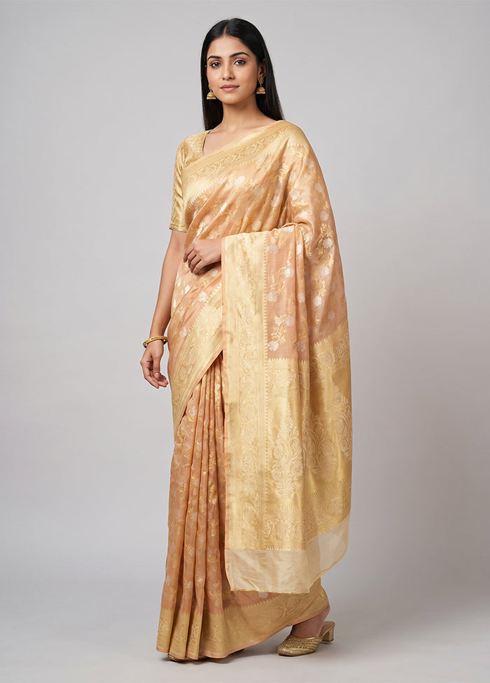 Cream Handloom Pure Georgette Saree With Blouse Piece