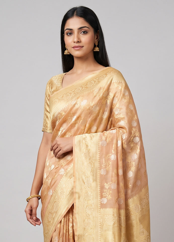Cream Handloom Pure Georgette Saree With Blouse Piece
