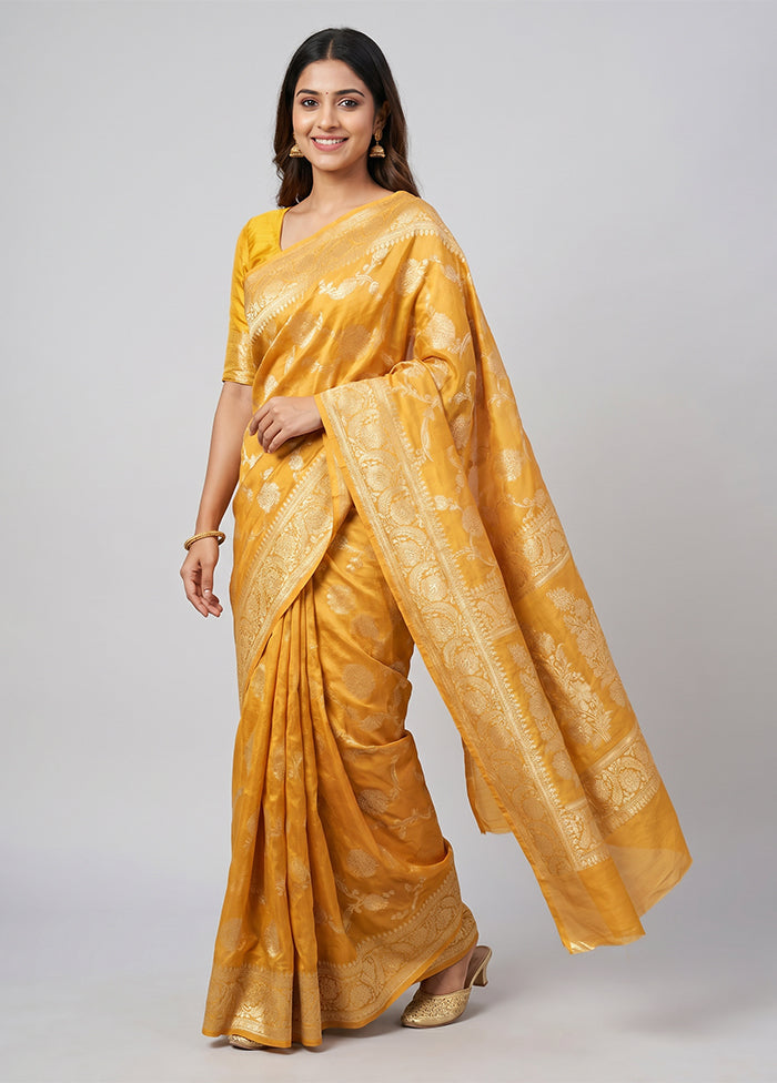 Yellow Handloom Pure Georgette Saree With Blouse Piece