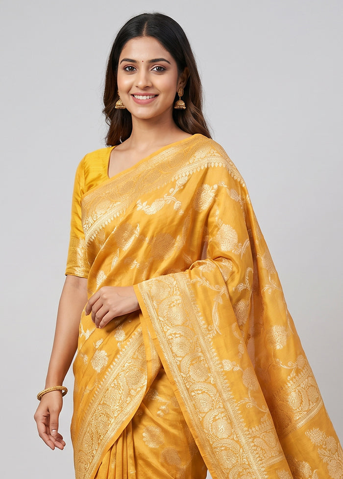 Yellow Handloom Pure Georgette Saree With Blouse Piece