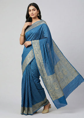 Blue Handloom Pure Georgette Saree With Blouse Piece