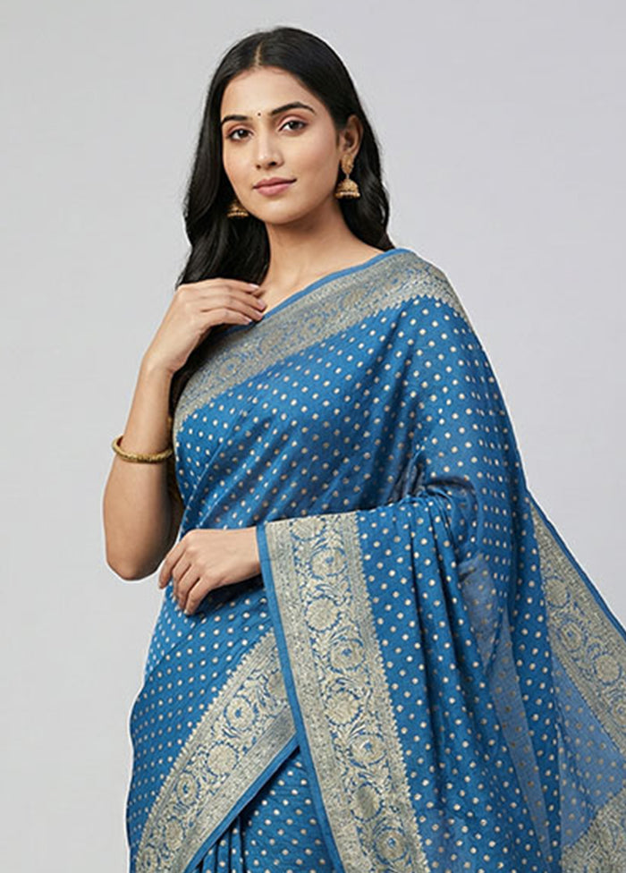 Blue Handloom Pure Georgette Saree With Blouse Piece