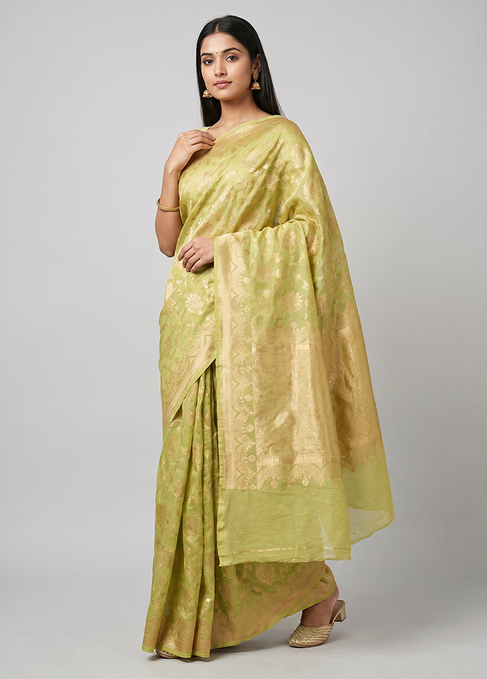 Green Handloom Pure Georgette Saree With Blouse Piece