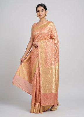 Pink Handloom Pure Georgette Saree With Blouse Piece