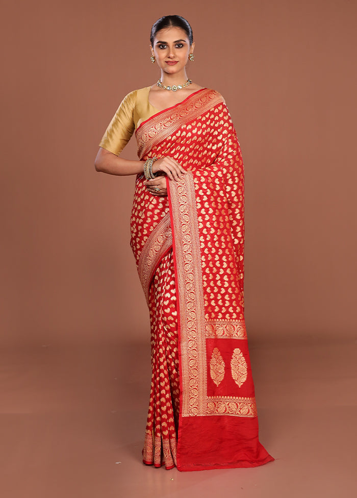 Red Handloom Pure Georgette Saree With Blouse Piece