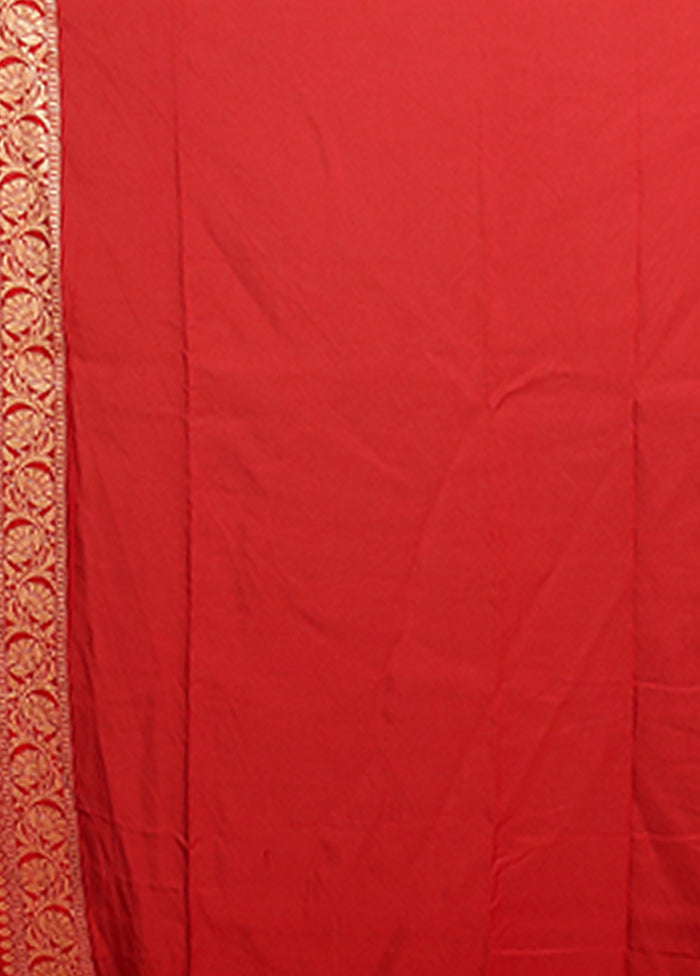 Red Handloom Pure Georgette Saree With Blouse Piece