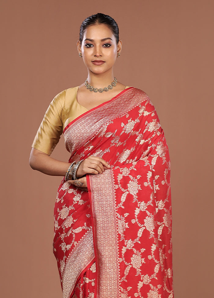Red Georgette Saree With Blouse Piece