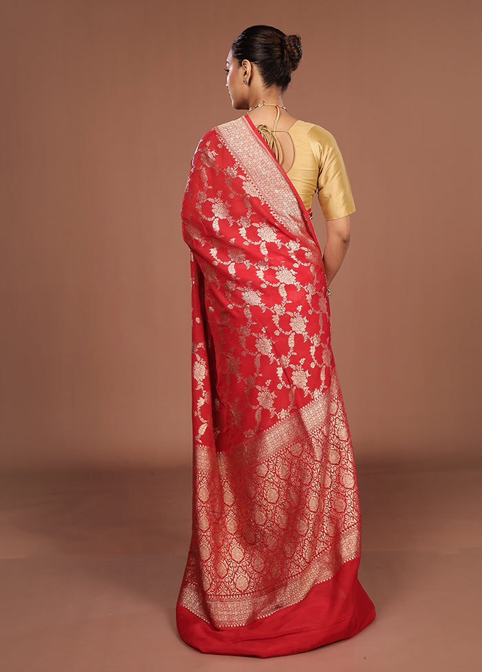 Red Georgette Saree With Blouse Piece