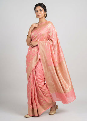 Pink Handloom Pure Georgette Saree With Blouse Piece