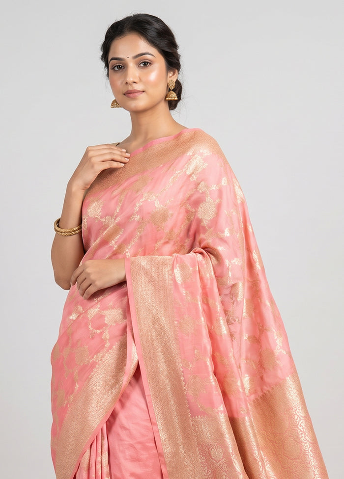 Pink Handloom Pure Georgette Saree With Blouse Piece