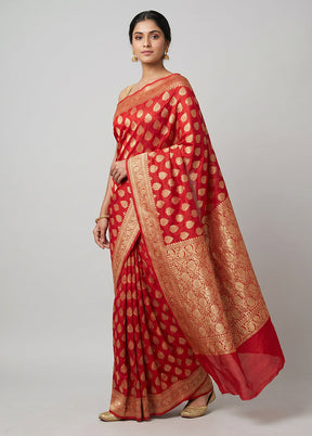 Pink Handloom Pure Georgette Saree With Blouse Piece
