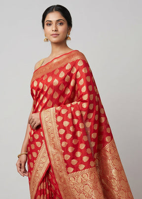 Pink Handloom Pure Georgette Saree With Blouse Piece