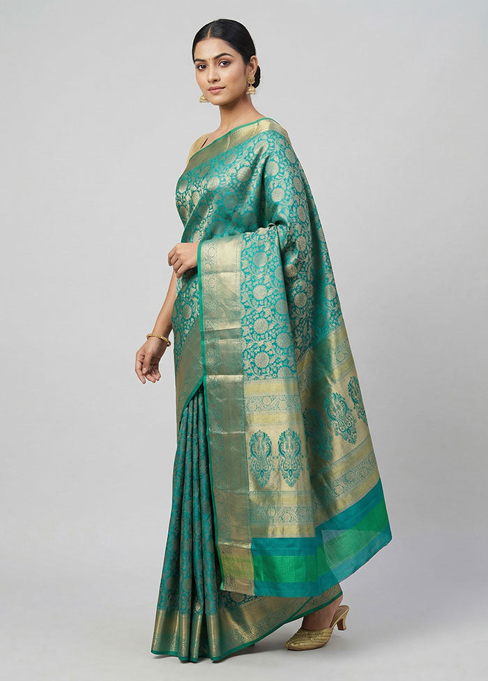 Green Handloom Kanchipuram Pure Silk Saree With Blouse Piece
