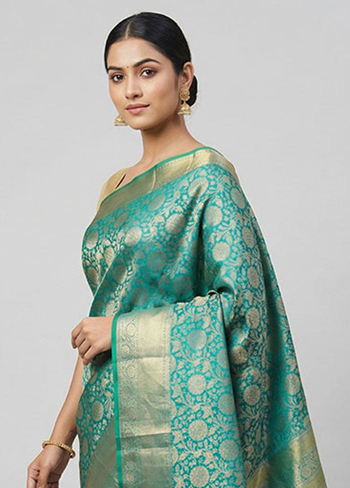 Green Handloom Kanchipuram Pure Silk Saree With Blouse Piece