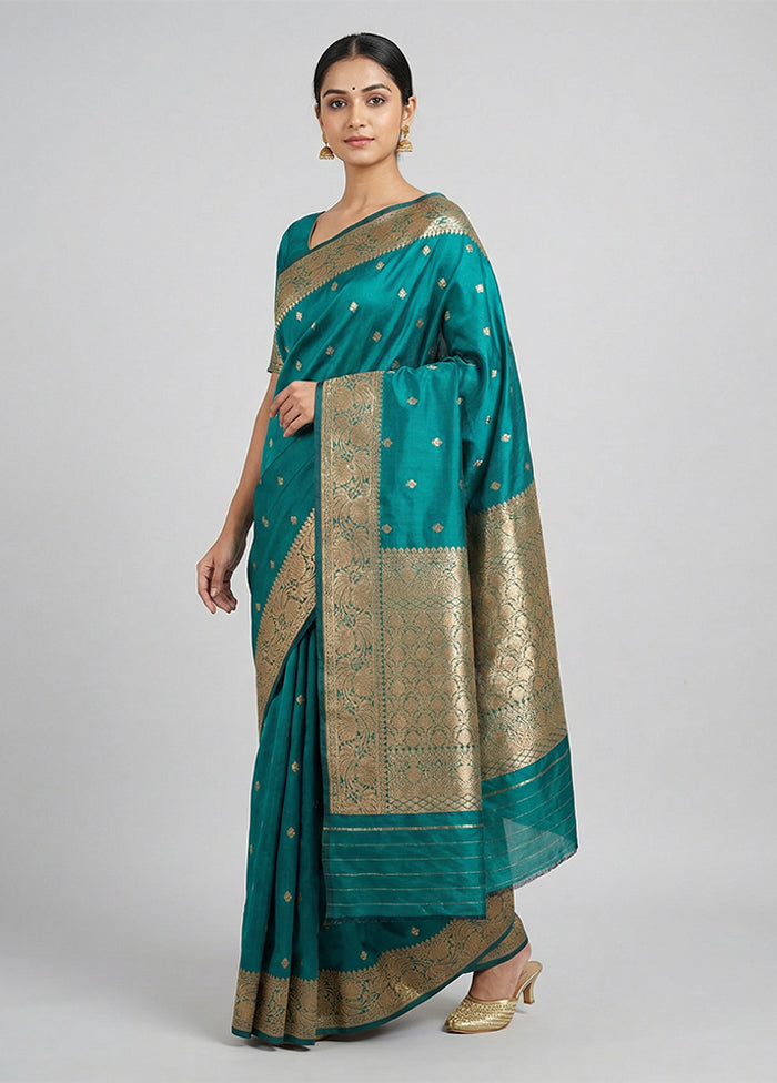 Green Handloom Katan Pure Silk Saree With Blouse Piece