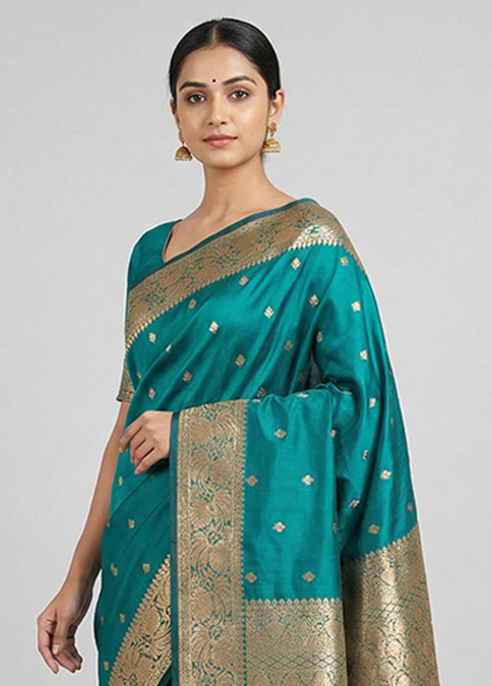 Green Handloom Katan Pure Silk Saree With Blouse Piece