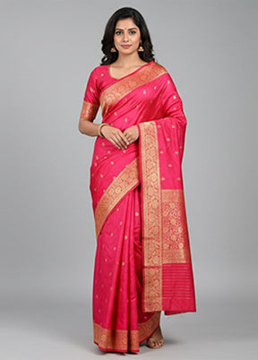 Pink Handloom Katan Pure Silk Saree With Blouse Piece