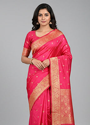 Pink Handloom Katan Pure Silk Saree With Blouse Piece
