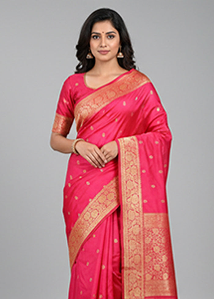 Pink Handloom Katan Pure Silk Saree With Blouse Piece