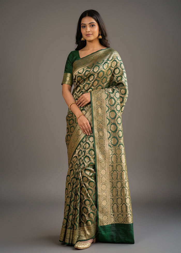 Green Handloom Banarasi Pure Silk Saree With Blouse Piece
