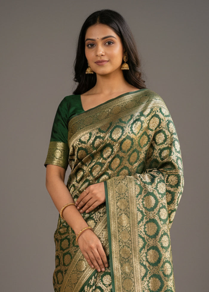 Green Handloom Banarasi Pure Silk Saree With Blouse Piece