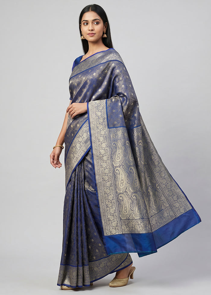 Blue Handloom Tanchoi Pure Silk Saree With Blouse Piece