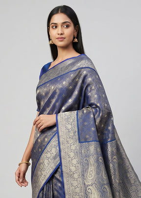 Blue Handloom Tanchoi Pure Silk Saree With Blouse Piece