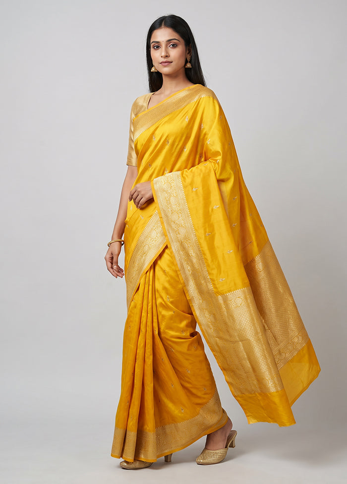 Yellow Handloom Katan Pure Silk Saree With Blouse Piece