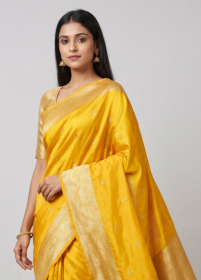 Yellow Handloom Katan Pure Silk Saree With Blouse Piece