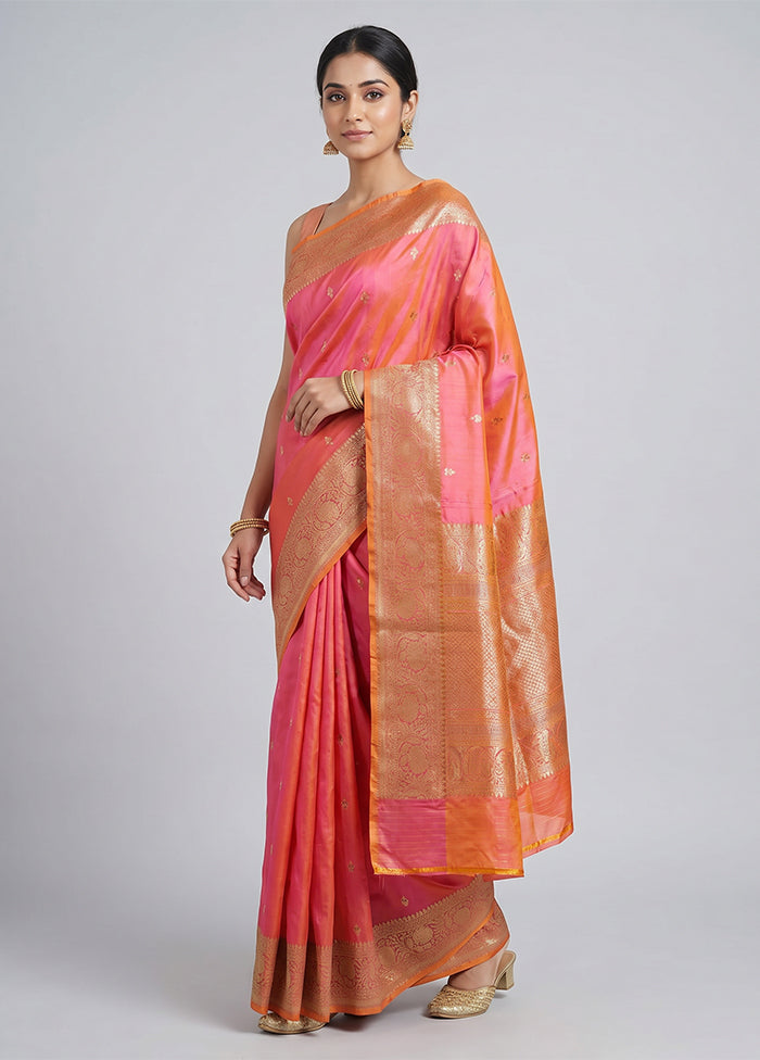 Pink Handloom Katan Pure Silk Saree With Blouse Piece