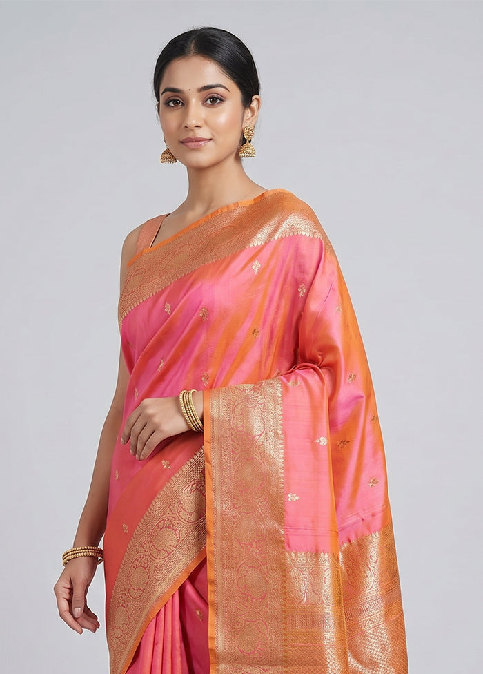 Pink Handloom Katan Pure Silk Saree With Blouse Piece