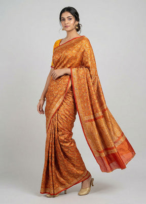 Orange Handloom Jamewar Pure Silk Saree With Blouse Piece