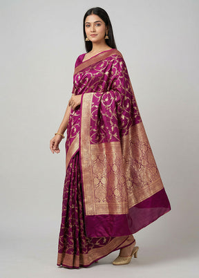 Purple Banarasi Silk Saree With Blouse Piece