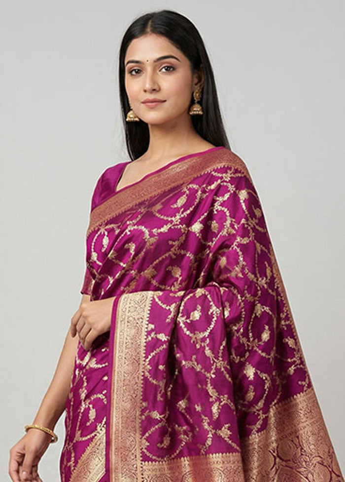 Purple Banarasi Silk Saree With Blouse Piece