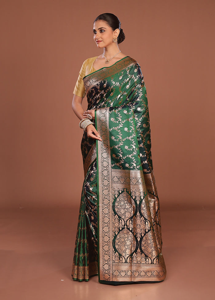 Green Banarasi Silk Saree With Blouse Piece