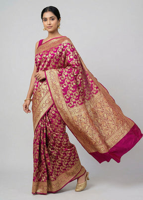 Purple Banarasi Silk Saree With Blouse Piece