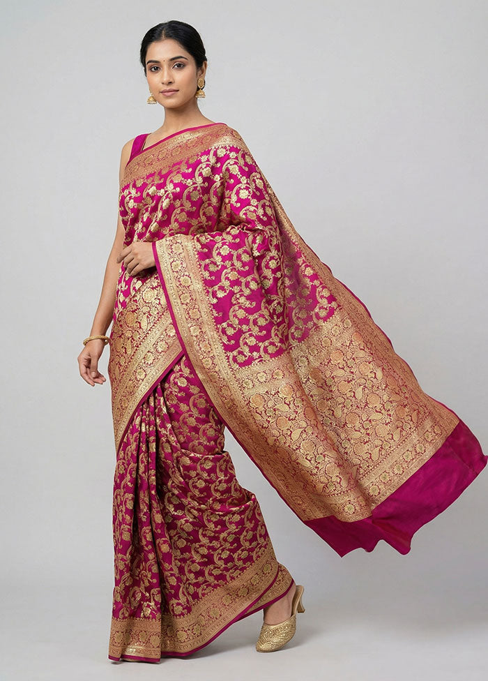 Purple Banarasi Silk Saree With Blouse Piece