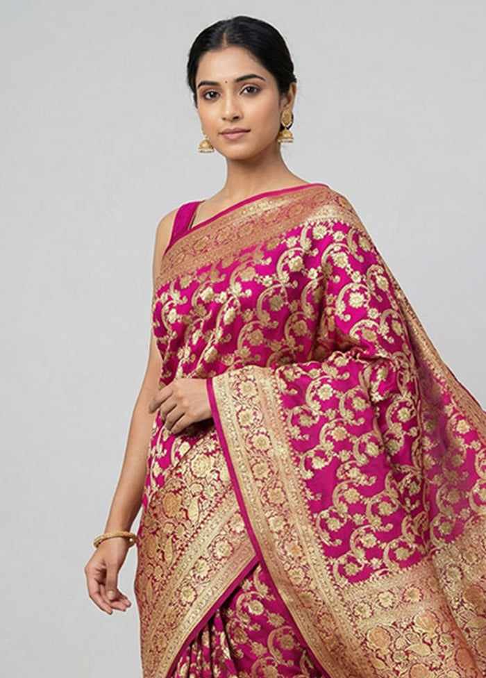 Purple Banarasi Silk Saree With Blouse Piece