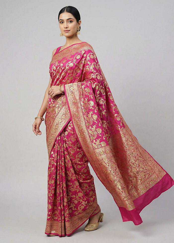 Pink Banarasi Silk Saree With Blouse Piece