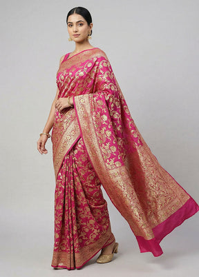 Pink Banarasi Silk Saree With Blouse Piece
