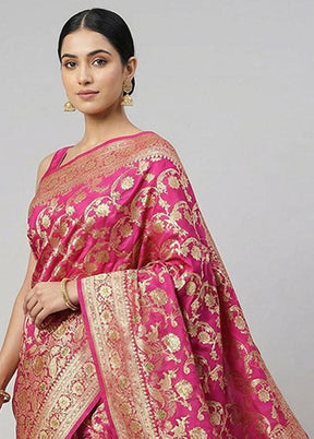 Pink Banarasi Silk Saree With Blouse Piece
