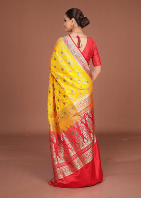 Yellow Banarasi Silk Saree With Blouse Piece