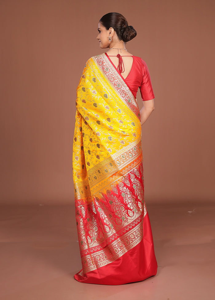 Yellow Banarasi Silk Saree With Blouse Piece