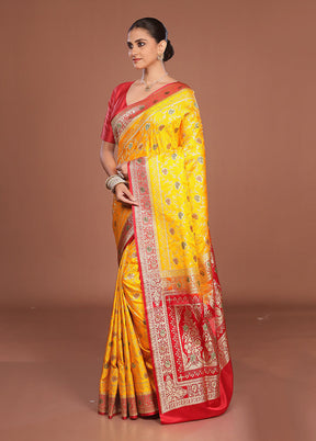 Yellow Banarasi Silk Saree With Blouse Piece