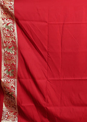 Red Handloom Banarasi Pure Silk Saree With Blouse Piece