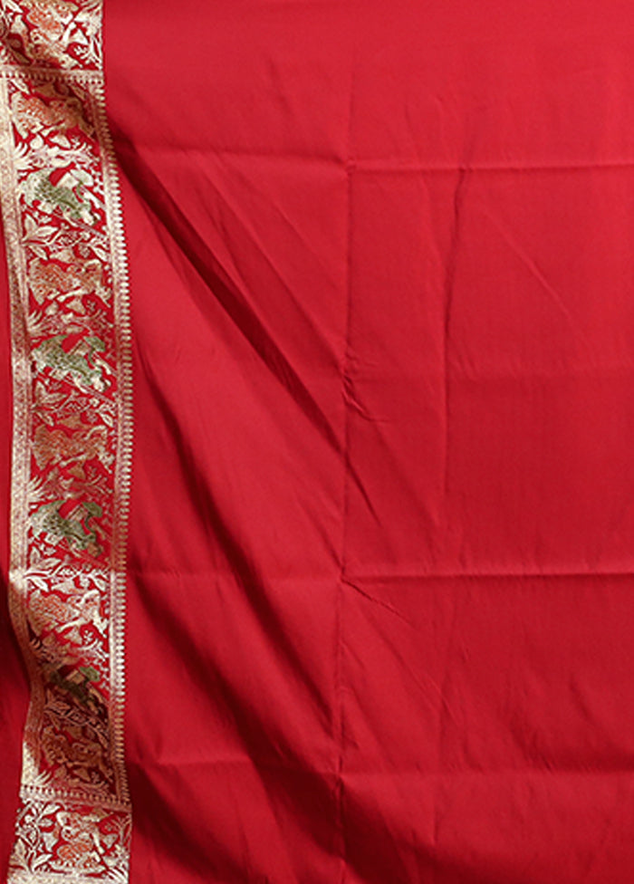 Red Handloom Banarasi Pure Silk Saree With Blouse Piece