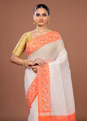 White Jamdani Cotton Saree Without Blouse Piece